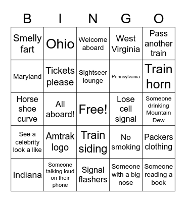 Chicago to DC Bingo Card