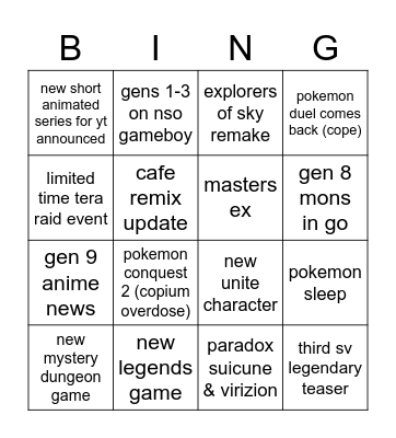 pokemon presents Bingo Card