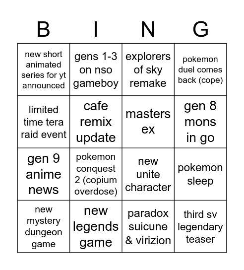 pokemon presents Bingo Card