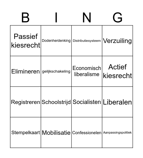 Geschiedenis Bingo Card