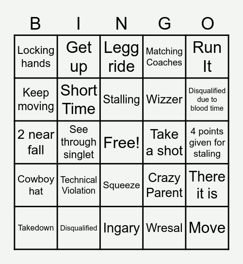 Wrestling Bingo Card