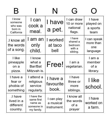 Diversity Bingo Card
