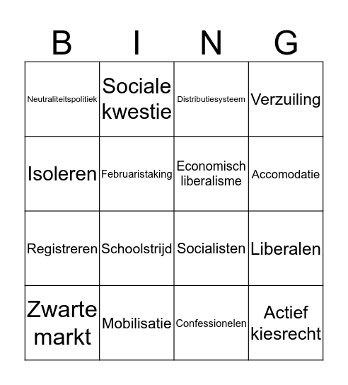 Geschiedenis Bingo Card