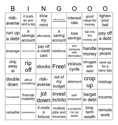 Week # 1 Money Bingo Card