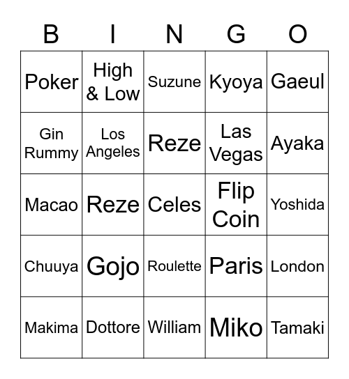 KYOYA02XX Bingo Card