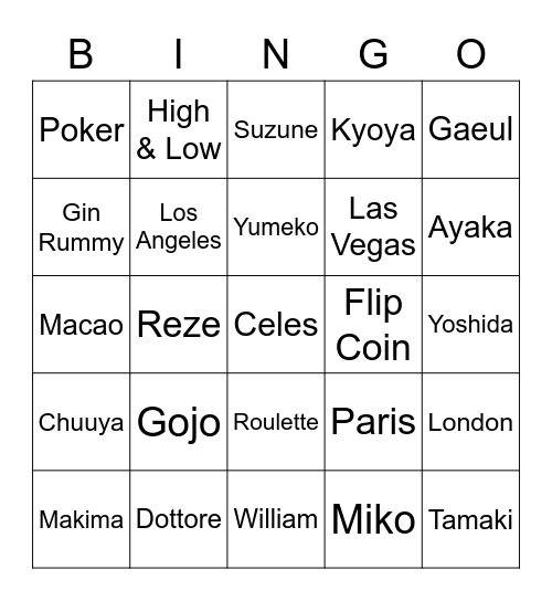 KYOYA02XX Bingo Card