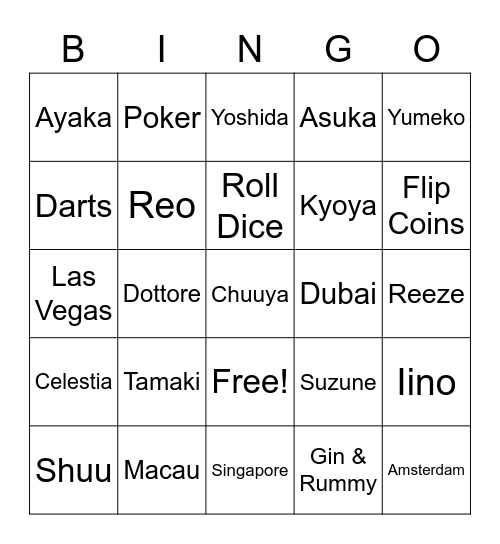 Fujiwara Shuu Bingo Card