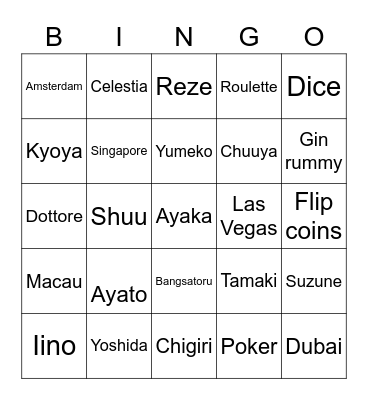 Bingo bang Bingo Card