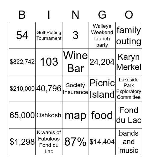 Fond du Lac Festivals Bingo Card