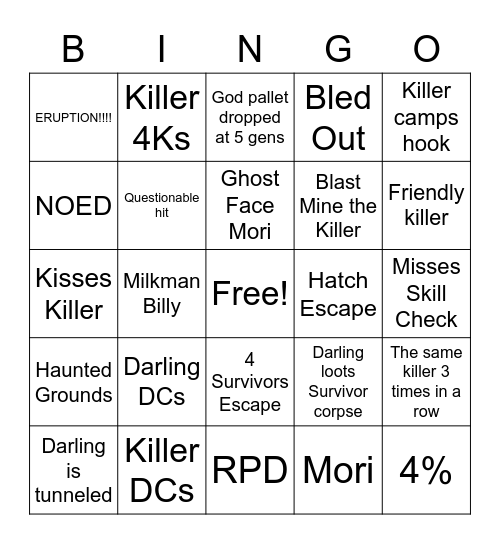 Darling DBD Bingo Card