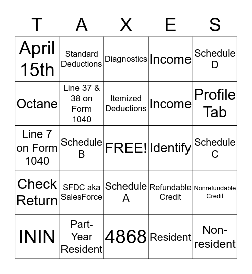 ITO Taxes Bingo Card
