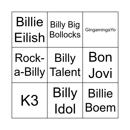BILLIE'S  BINGO Card
