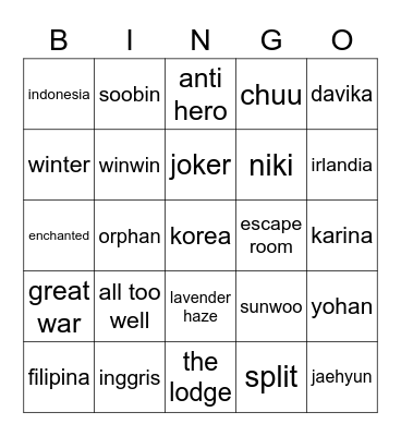 Karina’s Bingo Card