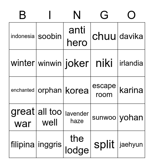 Karina’s Bingo Card