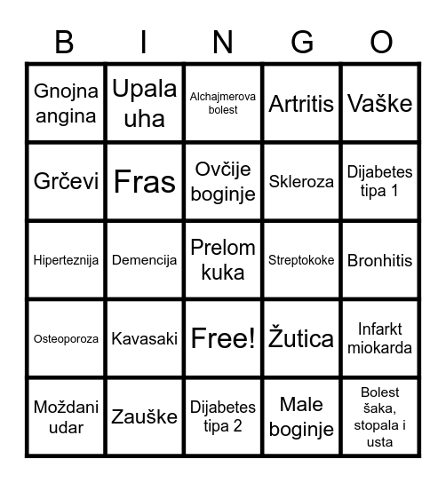 Bingo gerijatrija/pedijatrija Bingo Card