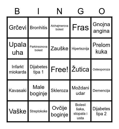 Gerijatrija ili pedijatrija Bingo Card