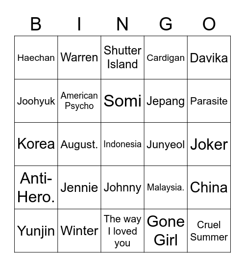 Untitled Bingo Card