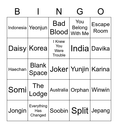 Choi Soobin Bingo Card