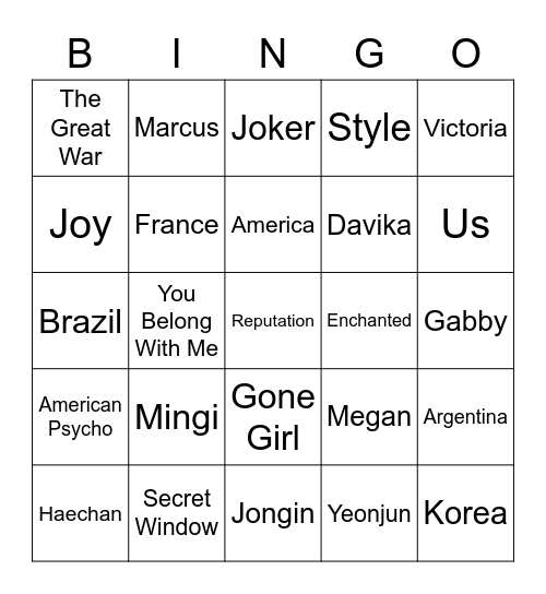 Megan's Bingo Card Bingo Card