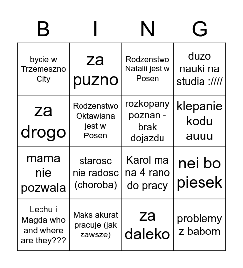 Bin(go) Poznaniakow Bingo Card