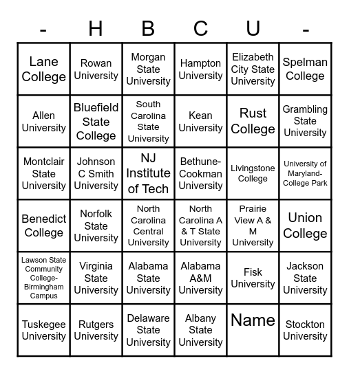 HBCU College Fair Bingo Card