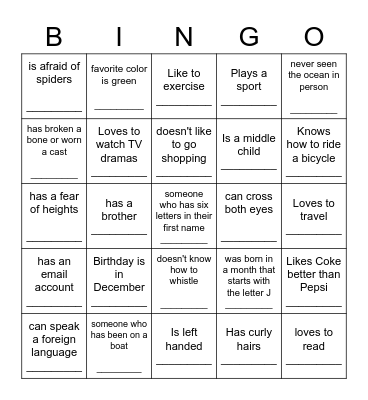 Get To Know YOU!! Bingo Card