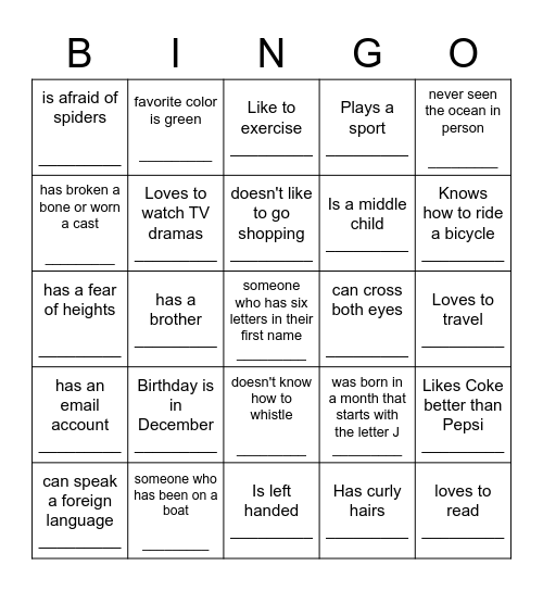 Get To Know YOU!! Bingo Card