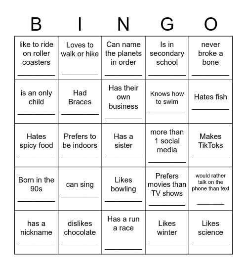 Get To Know YOU! :):) Bingo Card