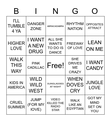 80S HURRICANES Bingo Card