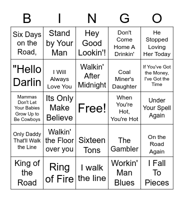 Music Bingo- Country Music Bingo Card