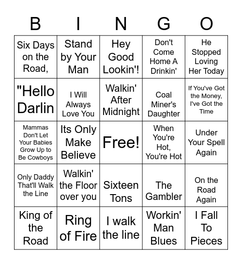Music Bingo- Country Music Bingo Card