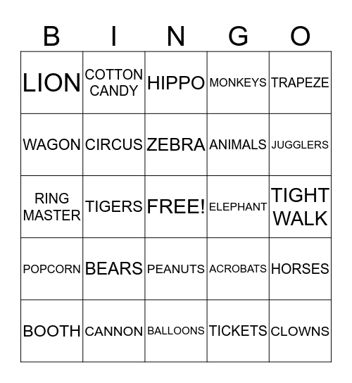 CIRCUS Bingo Card