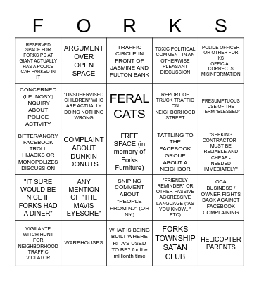 FORKS TOWNSHIP 2023 BINGO Card