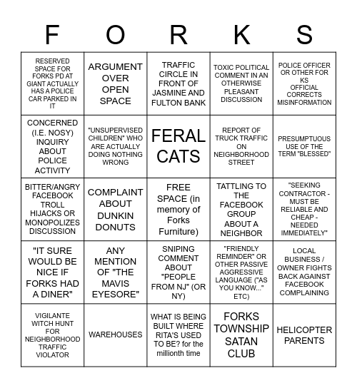 FORKS TOWNSHIP 2023 BINGO Card