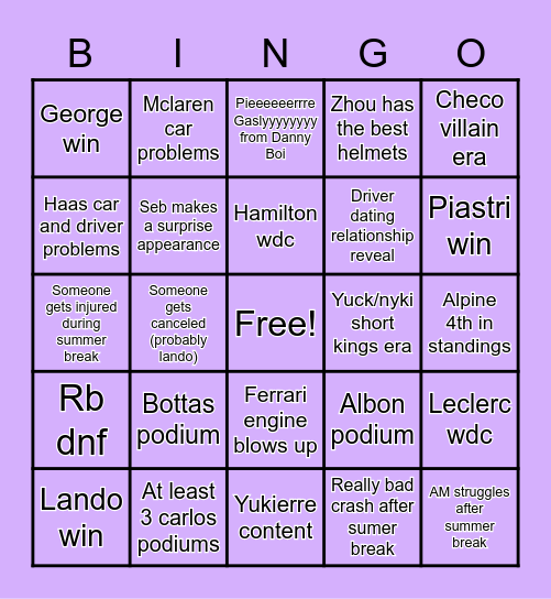 ☆F1 2023☆ Bingo Card