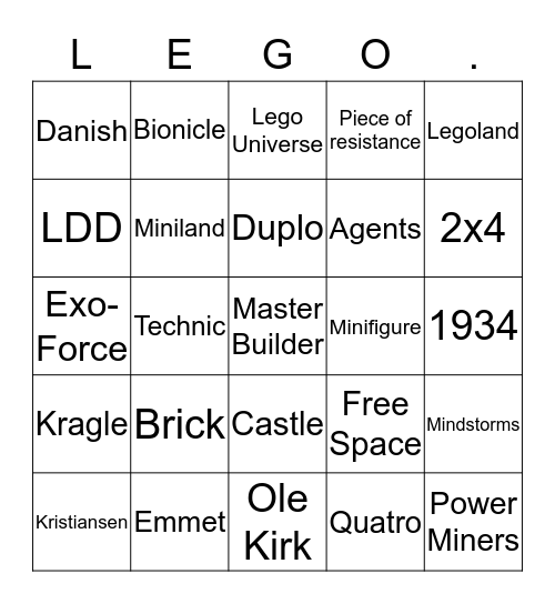 Lego Bingo Card