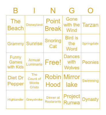 Michele's Favorite Things Bingo Card