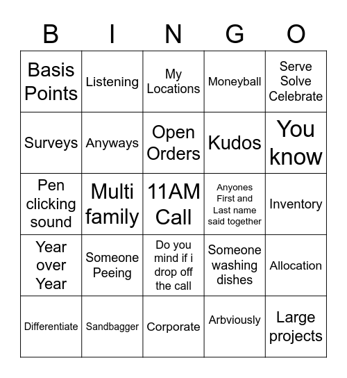 Friday 11AM Call Bingo Card