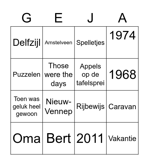 Geja 80! Bingo Card