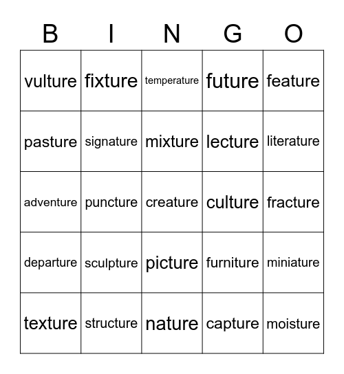 -ture Bingo Card