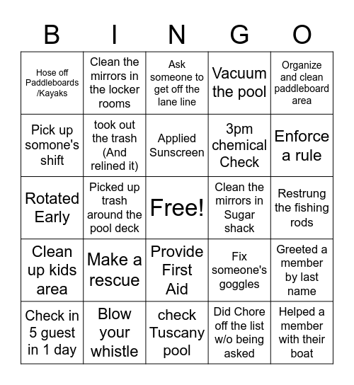 WPRC LlFEGUARD Bingo Card