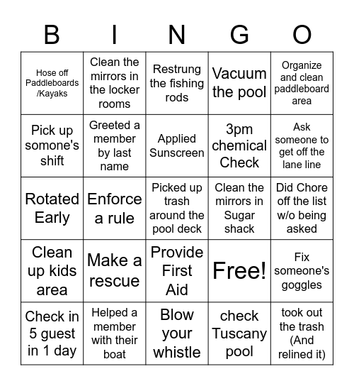 WPRC LlFEGUARD Bingo Card