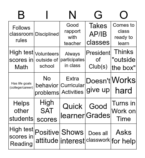 Good Student Bingo! Bingo Card