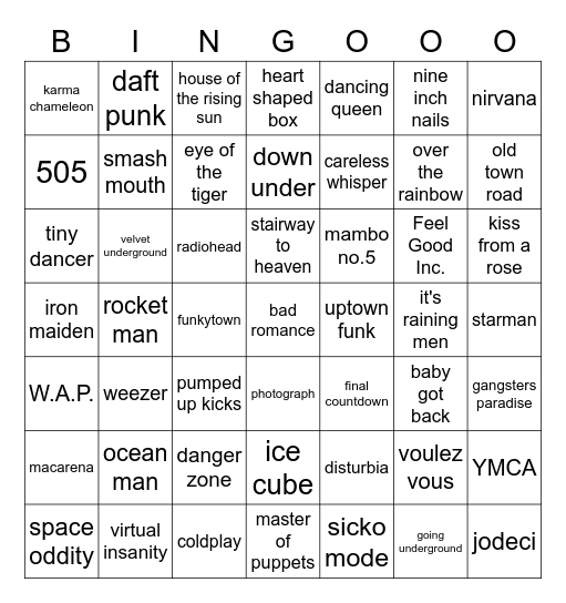 JOJO Bingo Card