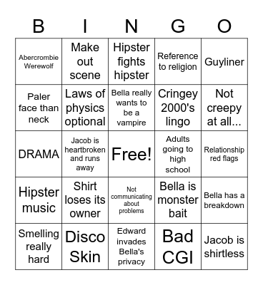 Twilight Bingo Card
