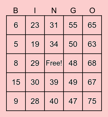 Butler Family BINGO Card