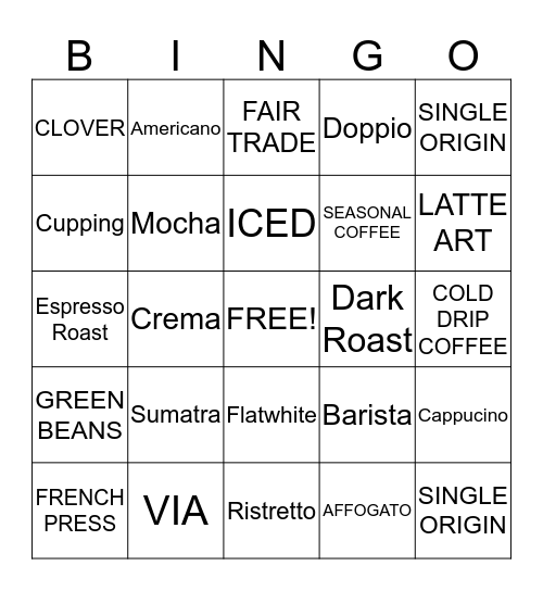 Starbucks Style Bingo Card