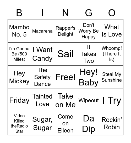 Music Bingo: One Hit Wonders Bingo Card