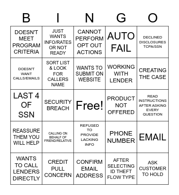SALES OPT OUT Bingo Card