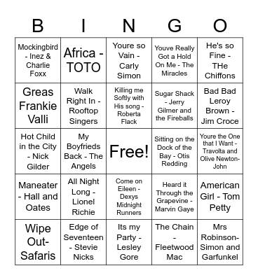 Cindys 60th Bday Music Bingo Card